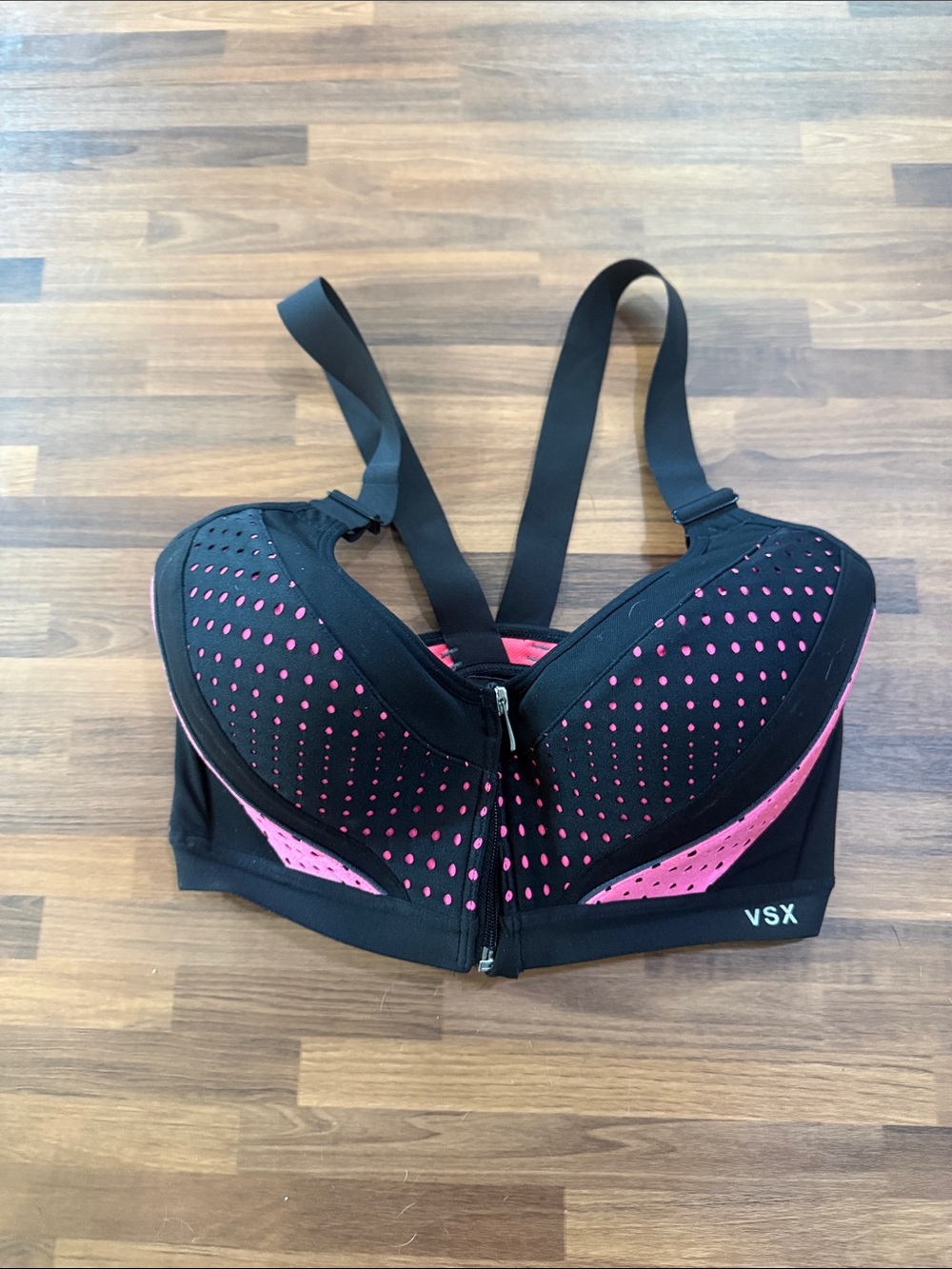 VSX Front-Zip High Support Sports Bra in Black & Pink 32D